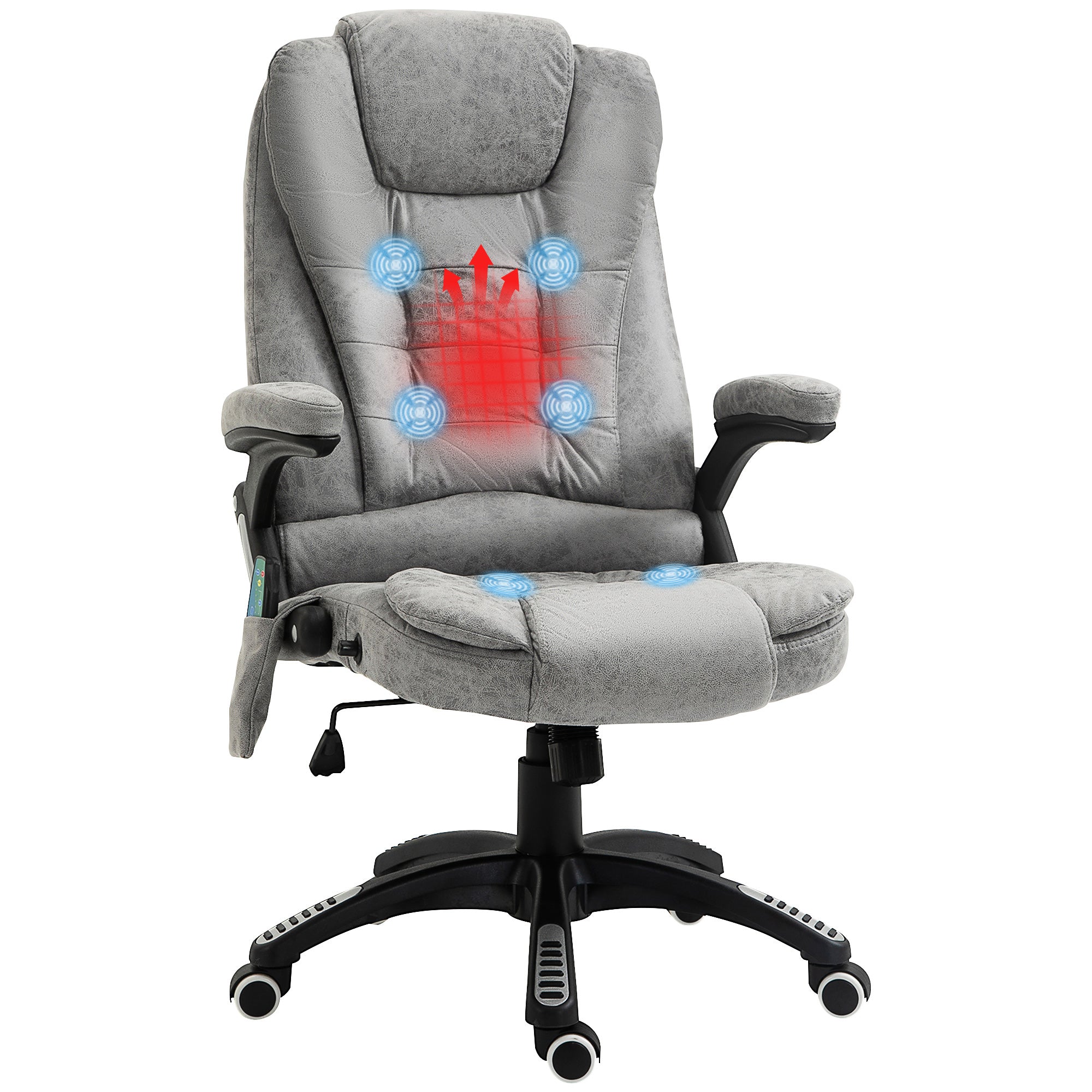 Vinsetto Massage Recliner Chair Heated Office Chair with Six Massage Points Microfiber Cloth 360\'c2\'b0 Swivel Wheels Grey