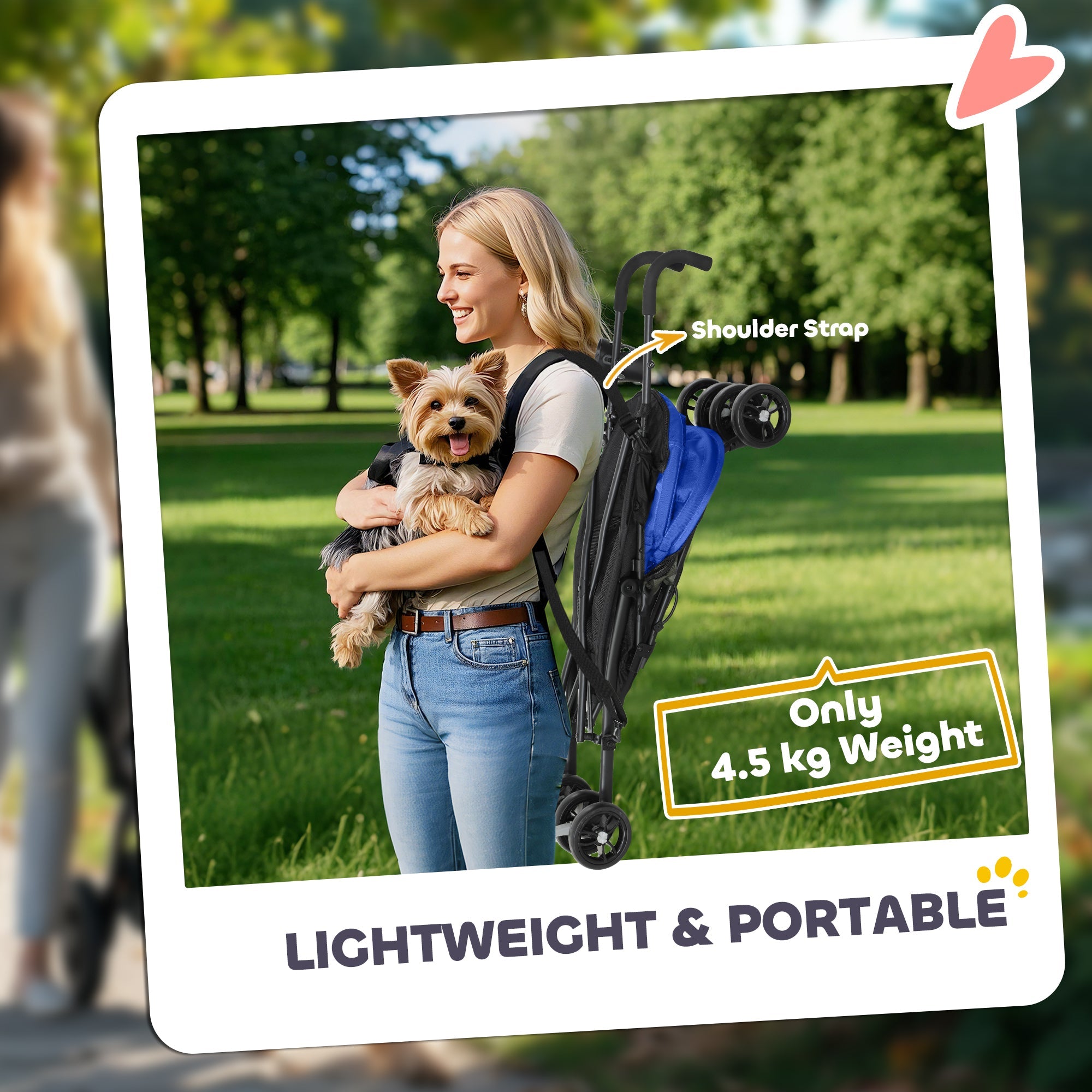 PawHut Umbrella Structure Dog Stroller, Lightweight & Portable Dog Pram w/ Shoulder Strap, Storage Bag & Cup Holder, Dark Blue 