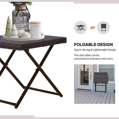 Outsunny Folding Rattan Garden Coffee Table, Small Square Outdoor Bistro Side Table with Rattan Top for Patio, Balcony, Porch, 40 x 40 x 40 cm, Brown 