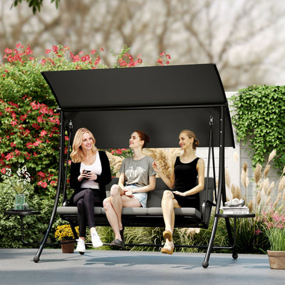 Outsunny 3 Seater Garden Swing Chair with Adjustable Canopy, Cushion and Coffee Tables for Outdoor Dark Grey 