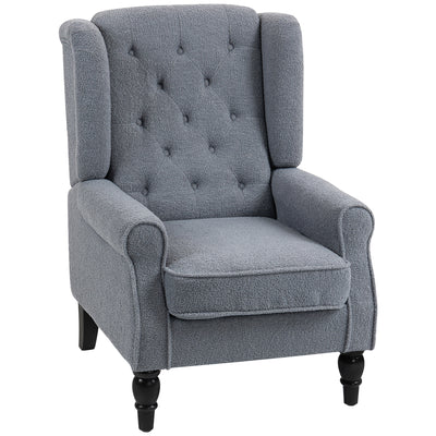 HOMCOM Wingback Accent Chair, Retro Upholstered Button Tufted Occasional Chair for Living Room and Bedroom, Grey 
