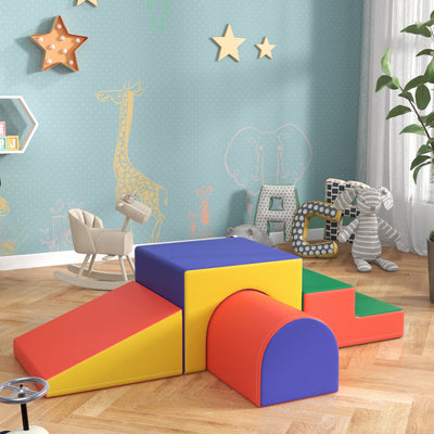 HOMCOM 4-Piece Soft Play Set for Toddlers 1-3 Years, Red 