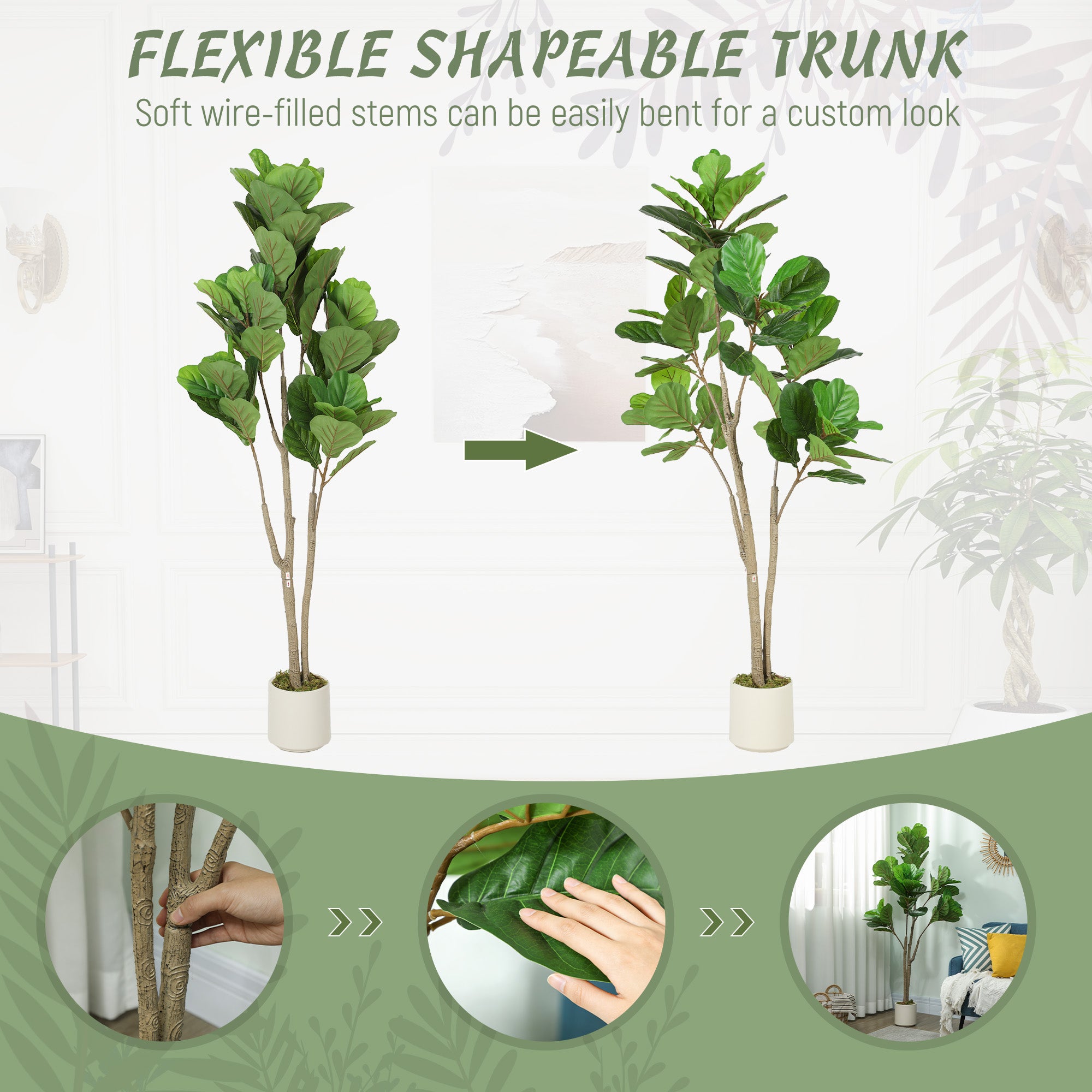 HOMCOM 150cm Artificial Ficus Tree - Green 