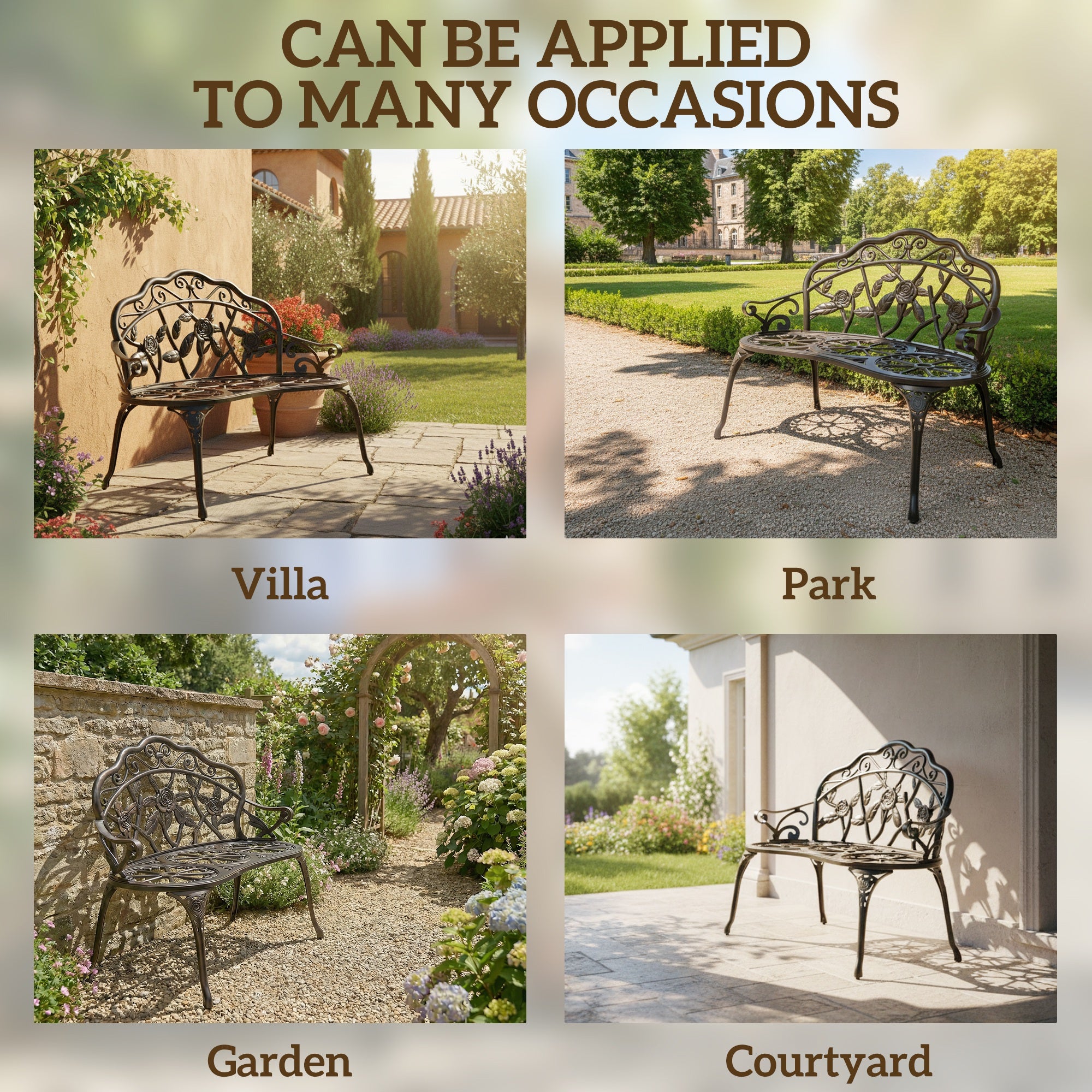 Outsunny Cast Aluminium Garden Bench - Bronze Tone 