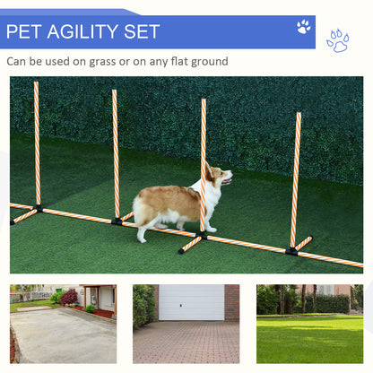 PawHut Dog Agility Equipment Pet Outdoor Training Play Run Obstacle w/ 6 Weaves Poles Whistle Carrying Bag 