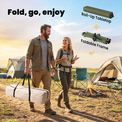 Outsunny 4ft Folding Camping Table, Waterproof Picnic Table with Roll Up Top and Metal Frame, Green 