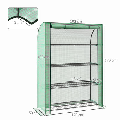 Outsunny 4 Tier Mini Greenhouse with Reinforced PE Cover, Portable Indoor Outdoor Green House with Roll-up Door and Wire Shelves, 170H x 120W x 50Dcm, Green 