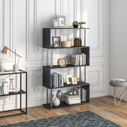 HOMCOM S Shape Bookcase, 5 Tiers Bookshelf, Modern Freestanding Storage Shelf for Home Office, Study, Living Room, 80 x 30 x 145cm Black 