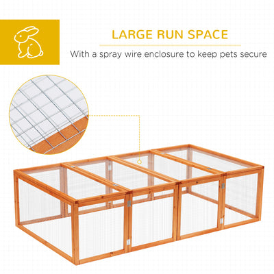 PawHut Wooden Rabbit Hutch Cage 6ft with Wire Mesh, Openable Roof, Play Space for Outdoor, Natural Wood Finish 