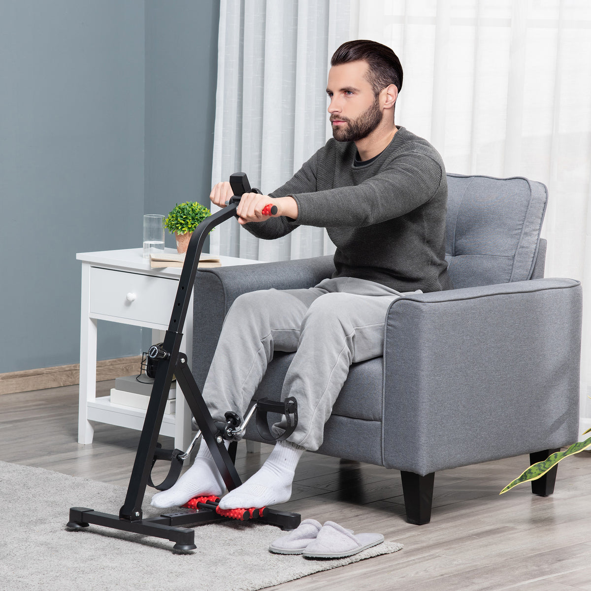 HOMCOM Portable Exercise Bike for Home Pedal Exerciser Height-adjustable 56L x 44- 56W x 75- 97H cm Black and Red 