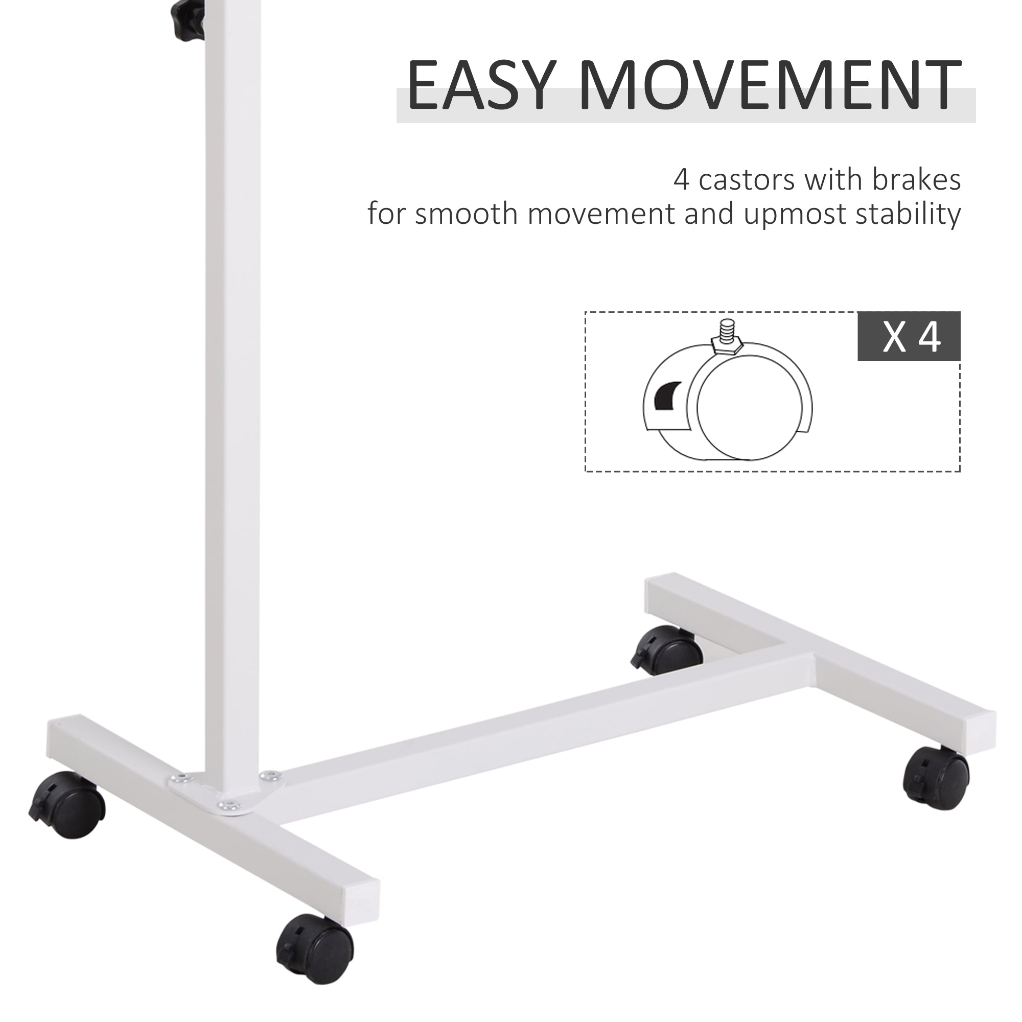 HOMCOM Height Adjustable Over Bed Table with Wheels, C Shaped Laptop Desk, Portable Hospital Bed Table for Living Room, Bedroom, Brown 