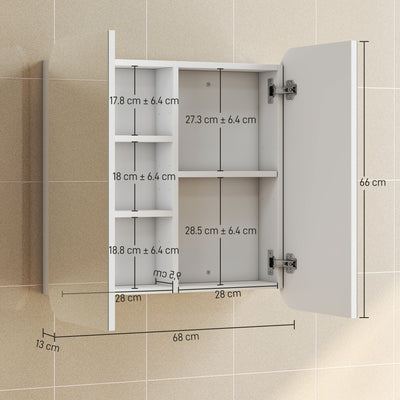 HOMCOM Arched Bathroom Mirror Cabinet with Adjustable Shelves - White 