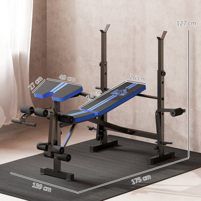 HOMCOM Adjustable Weight Bench with Leg Developer Barbell Rack for Weight Lifting and Strength Training Multifunctional Workout Station for Home Gym Fitness, Blue 