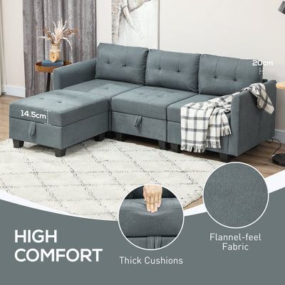 HOMCOM 'L' Shape Modular Sofa, with Storage - Dark Grey 