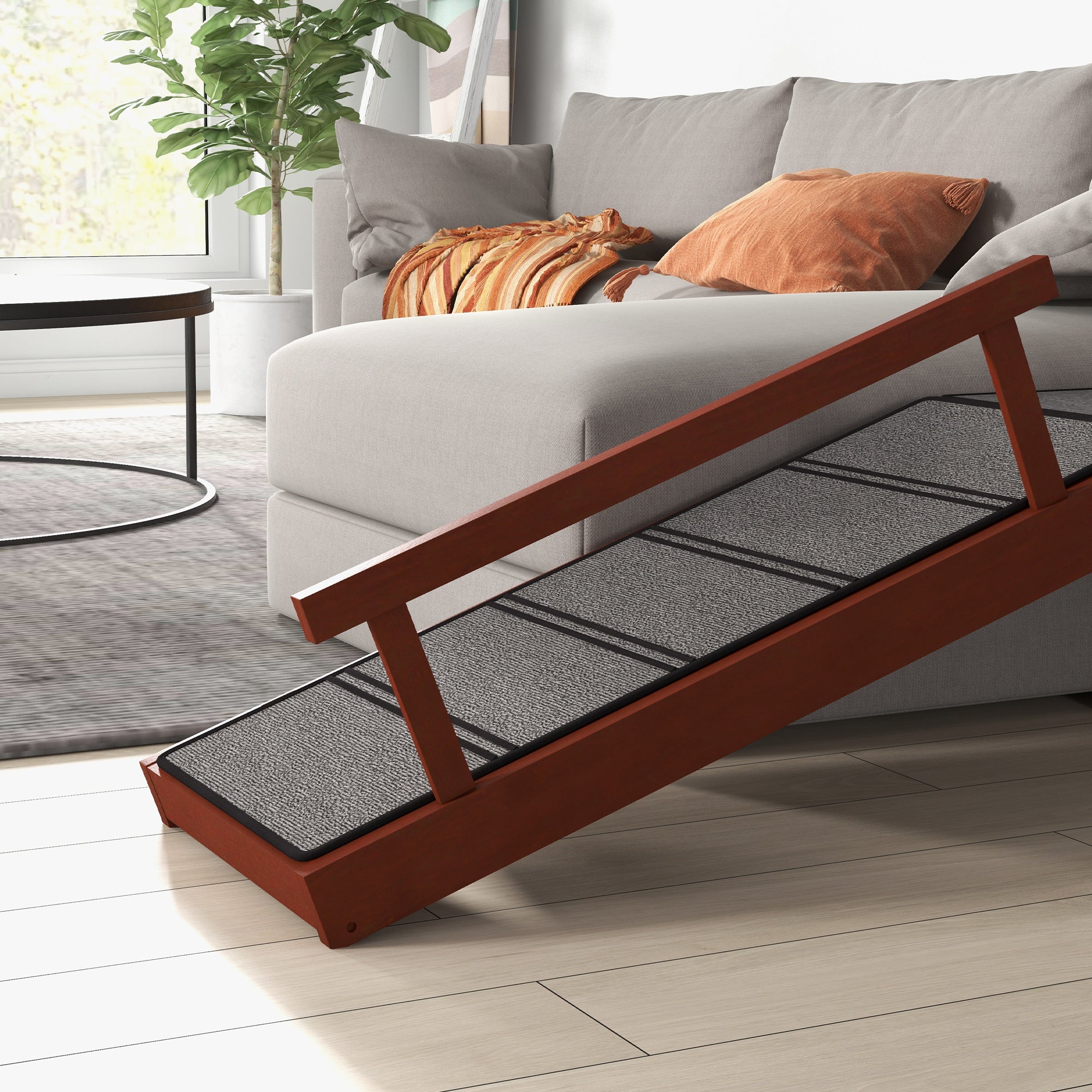 PawHut Wooden Dog Ramp with Removable Guardrails, Non-Slip Surface, 125 cm Long, Brown 