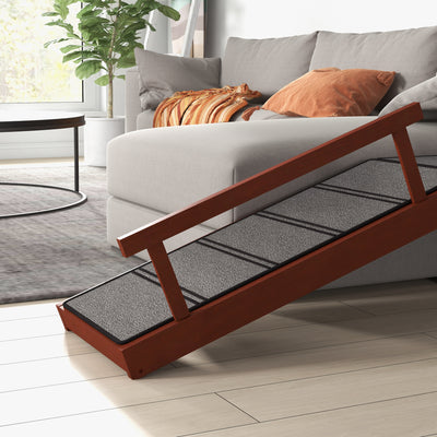 PawHut Wooden Dog Ramp with Removable Guardrails, Non-Slip Surface, 125 cm Long, Brown 