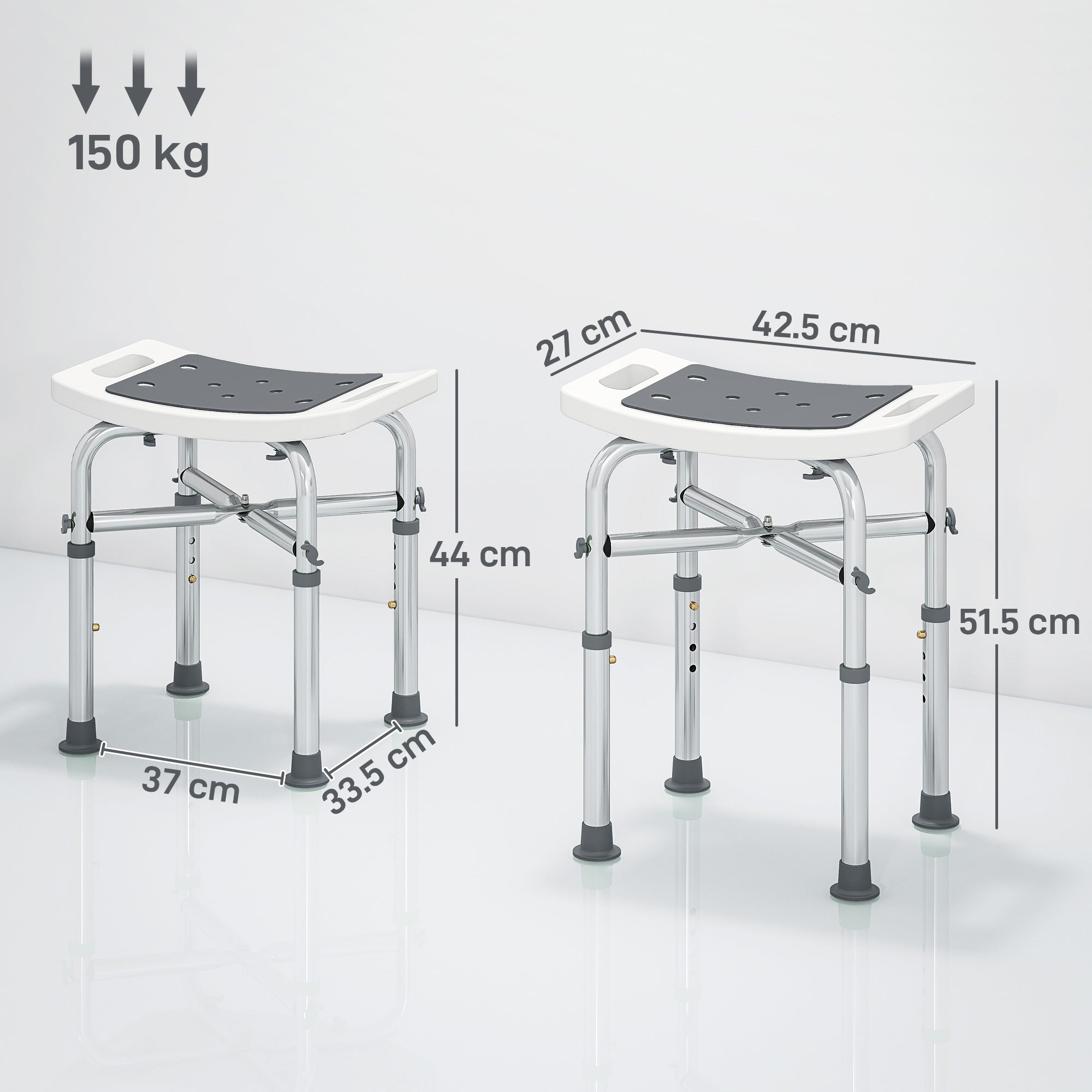 HOMCOM 44-51.5cm Aluminium Frame Shower/Bath Stool - Grey