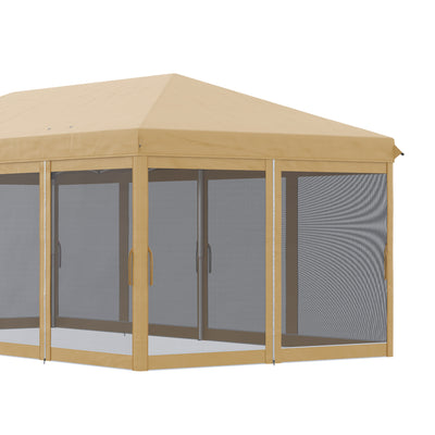 Outsunny 3 x 6m Pop Up Gazebo, Outdoor Canopy Shelter, Marquee Party Wedding Tent with 6 Mesh Walls and Carry Bag, Beige 