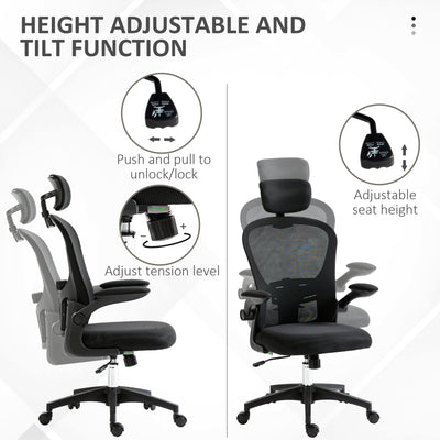 Vinsetto Multi-Adjustable Office Chair, with Lumbar Support, Headrest and Mesh Back - Black 