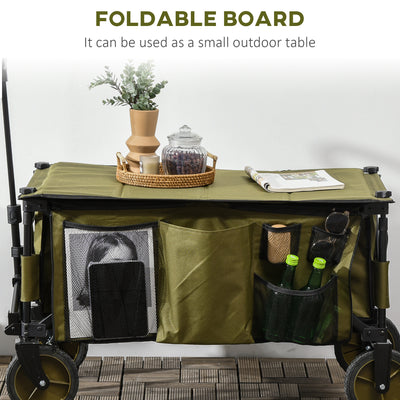 Outsunny Folding Garden Trolley, Cargo Trailer on Wheels, Collapsible Camping Trolley with Folding Board, Outdoor Utility Wagon with Steel Frame and Oxford Fabric, Green 