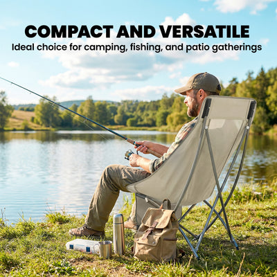 Outsunny Camping Chair for Adults Heavy Duty Folding Camp Chair with Side Pocket and Carry Bag Khaki 