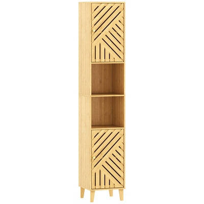 HOMCOM Multi-Storage Bamboo Door Bathroom Cabinet - Natural Finish 