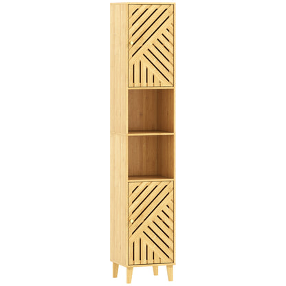HOMCOM Multi-Storage Bamboo Door Bathroom Cabinet - Natural Finish