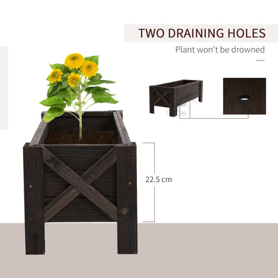 Outsunny 58L Garden Raised Bed Planter Grow Containers for Outdoor Patio Plant Flower Vegetable Pot Fir Wood, 100 x 36.5 x 36 cm, Carbonized Colour 
