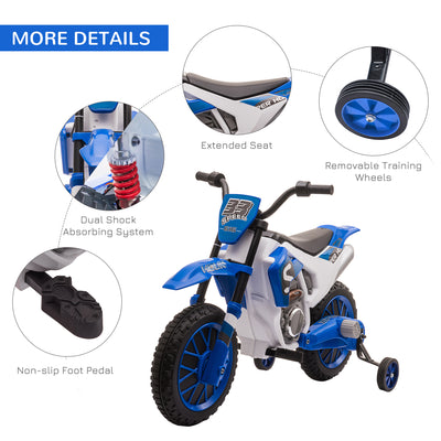 HOMCOM 12V Kids Electric Motorcycle Ride-On, with Training Wheels, for Ages 3-6 Years - Blue 
