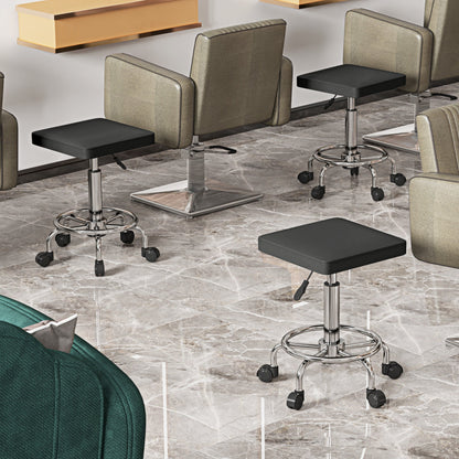 HOMCOM Adjustable PU Leather Rolling Stool - Black 