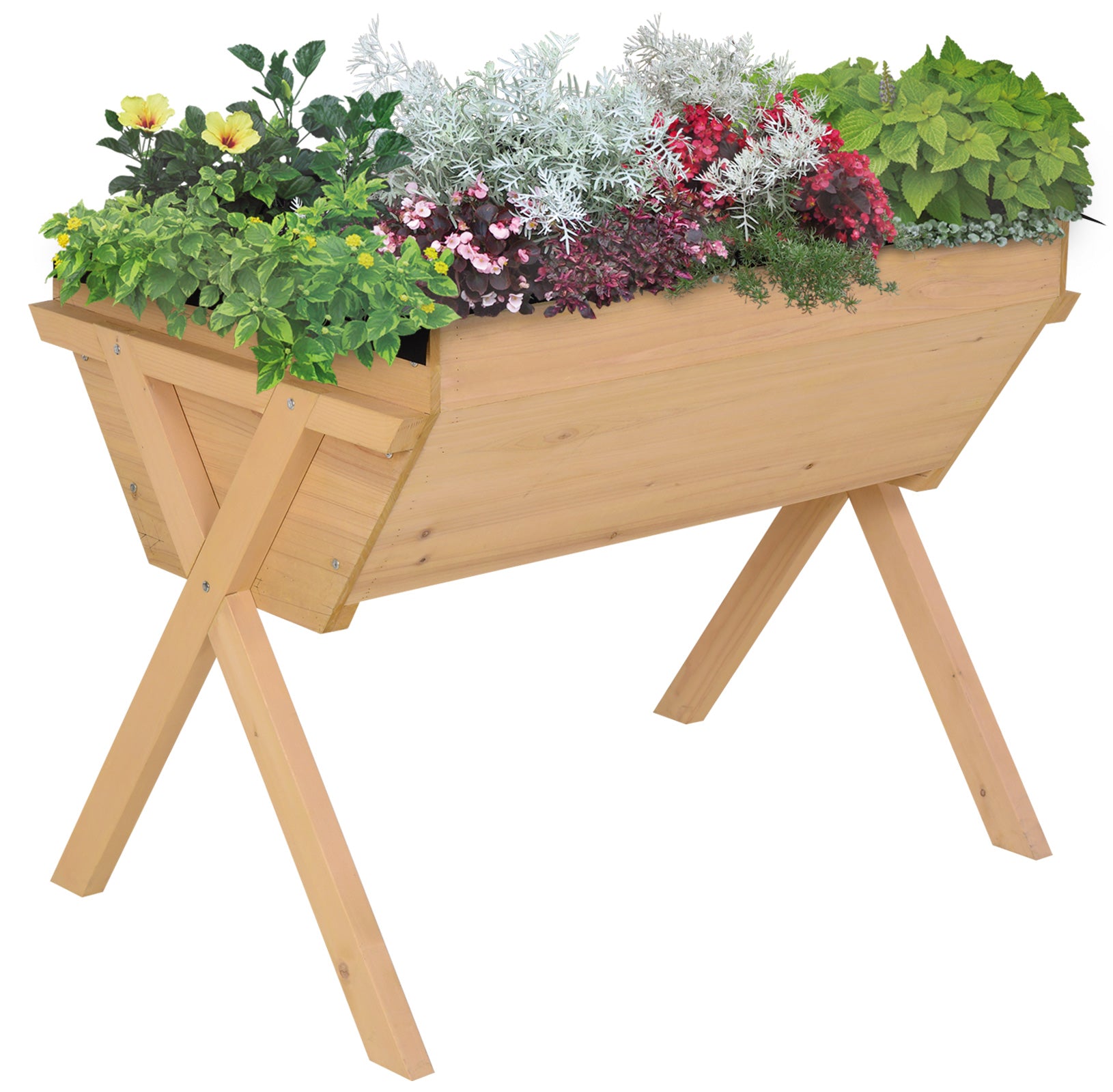 Outsunny Large Fir Wood Raised Plant Stand Oak Tone 