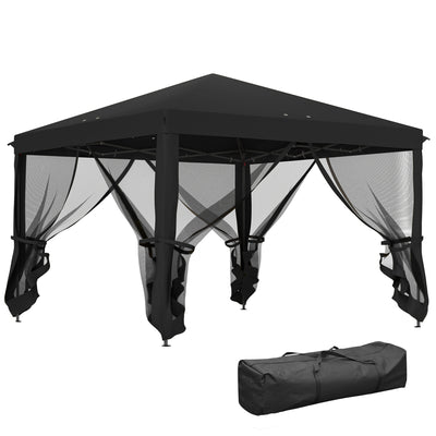 Outsunny 3 x 3\'c2\'a0m Pop Up Gazebo, 420D Garden Tent Canopy with Removable Mesh Sidewall Netting, Carry Bag for Garden Patio Outdoor, Black 