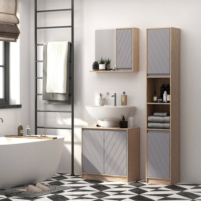 HOMCOM Under Sink Storage Cabinet Floor Standing Cupboard w/ Adjustable Shelf Bathroom Cabinet 2 Doors Versatile Style Grey 