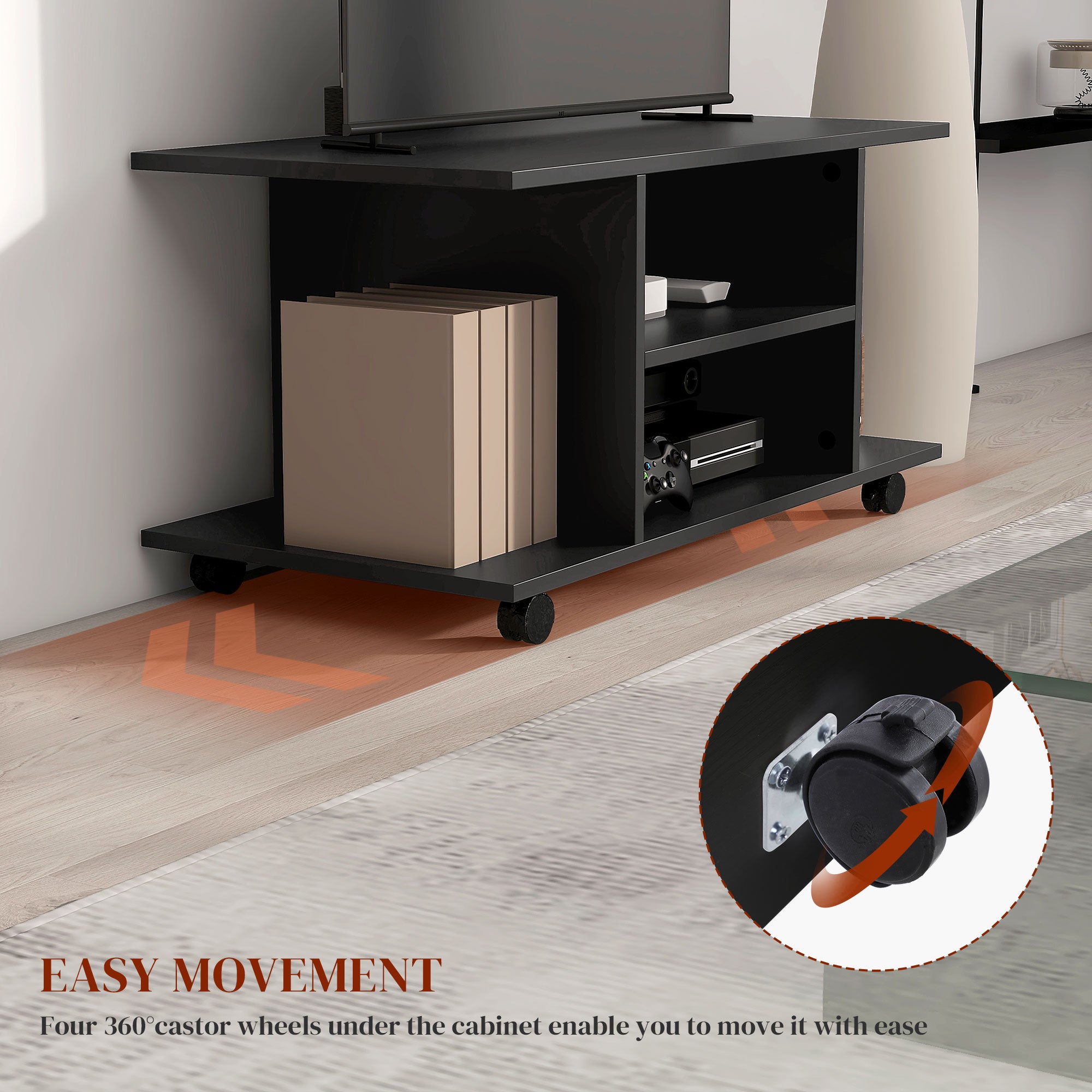 HOMCOM Modern TV Cabinet Stand Storage Shelves Table Mobile Bedroom Furniture Bookshelf Bookcase Black 
