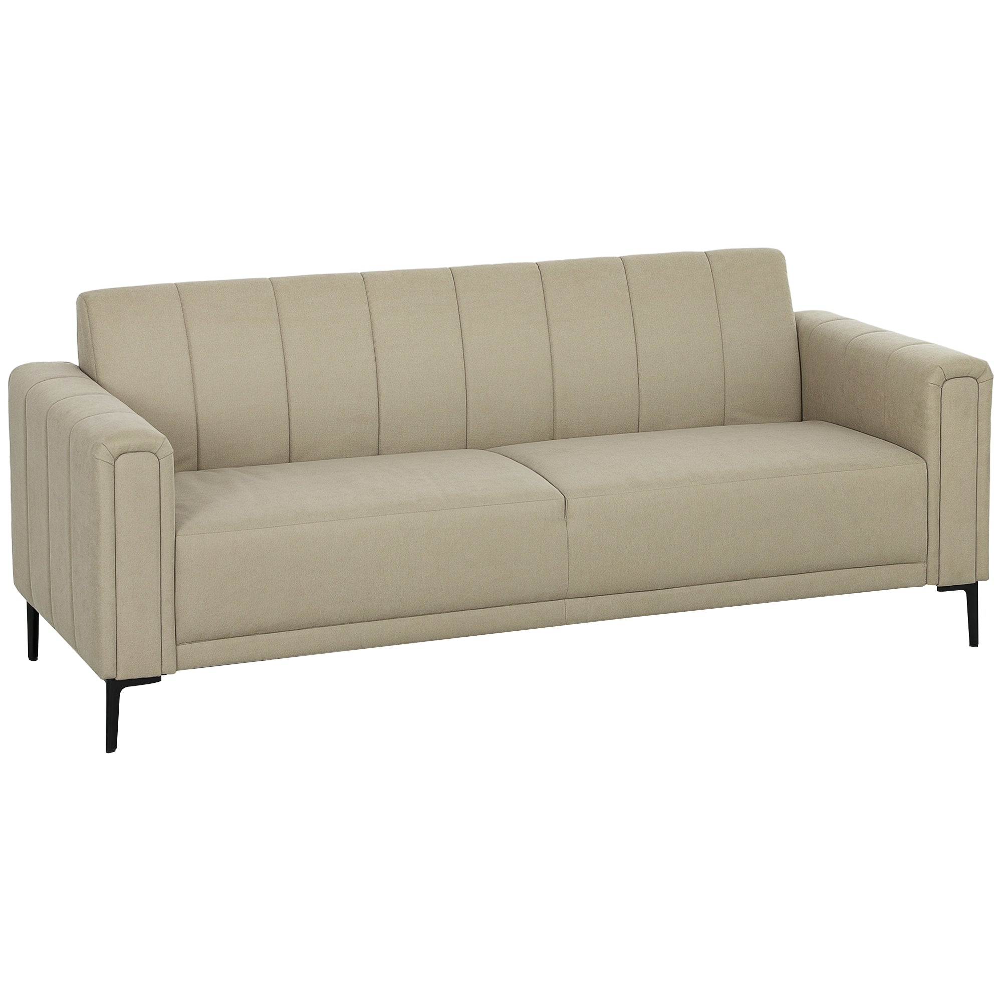 HOMCOM 3 Seater Sofa, Modern Fabric Sofa Couch, Channel Tufted Upholstered Sofa Settee for Living Room, Guest Room, Bedroom, Home Office, Khaki 