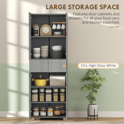 HOMCOM Storage Cabinet, Kitchen Cupboard with 3 Adjustable Shelves, 60L x 35W x 170H cm, High Gloss Grey 