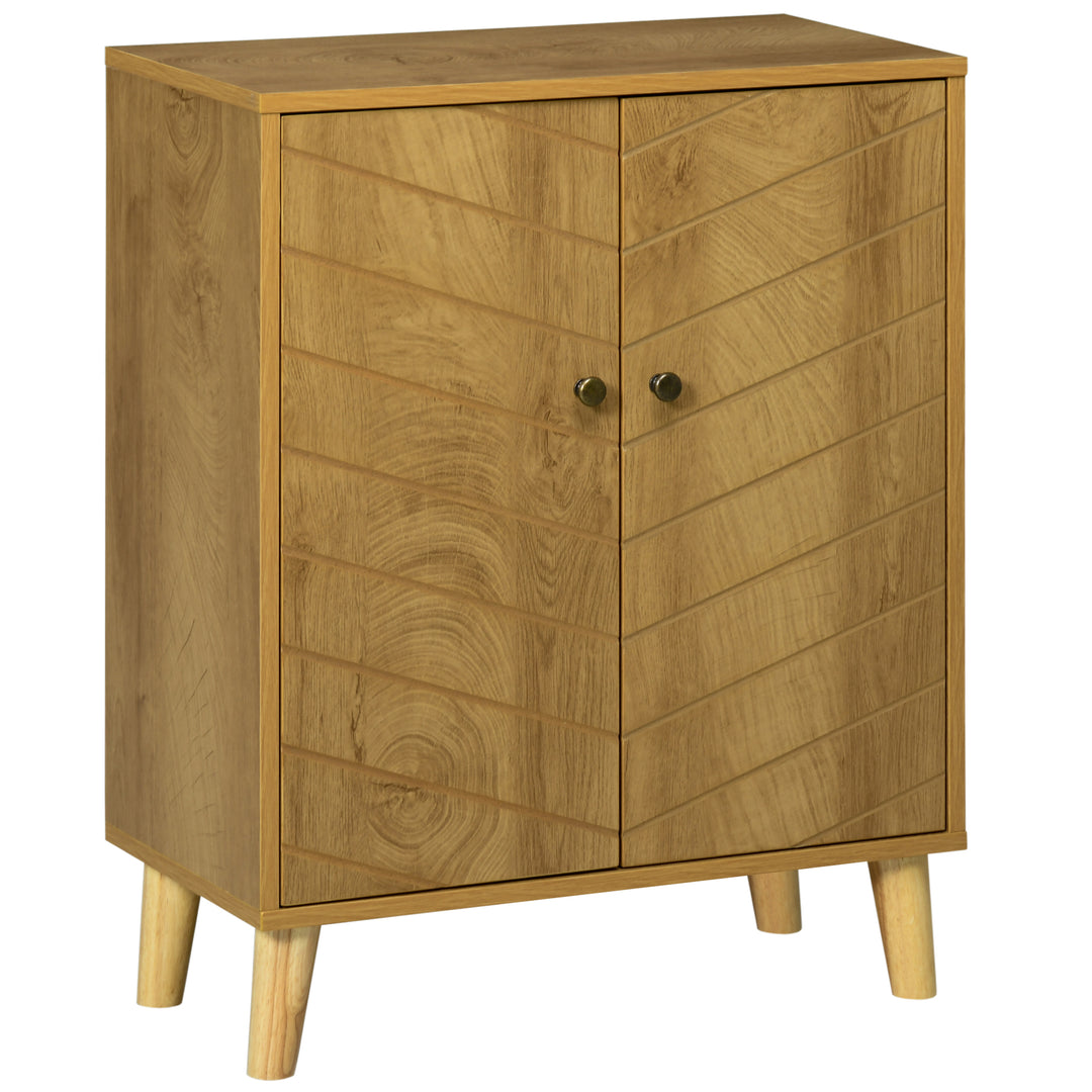 HOMCOM Vintage Storage Cabinet with Double Chevron Doors and Pine Wood Legs, Side Cabinet for Living Room, Kitchen, Bedroom, Natural Wood Effect 