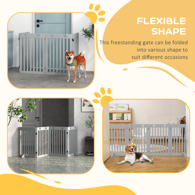 PawHut Wooden Pet Gate Foldable Freestanding Dog Safety Barrier w/ Support Feet, Grey 