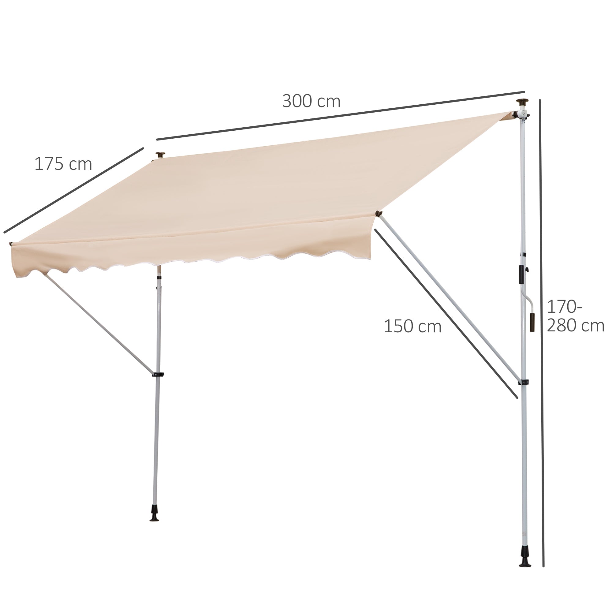 Outsunny 3x1.5m  Adjustable Outdoor Aluminium Frame Awning Beige 