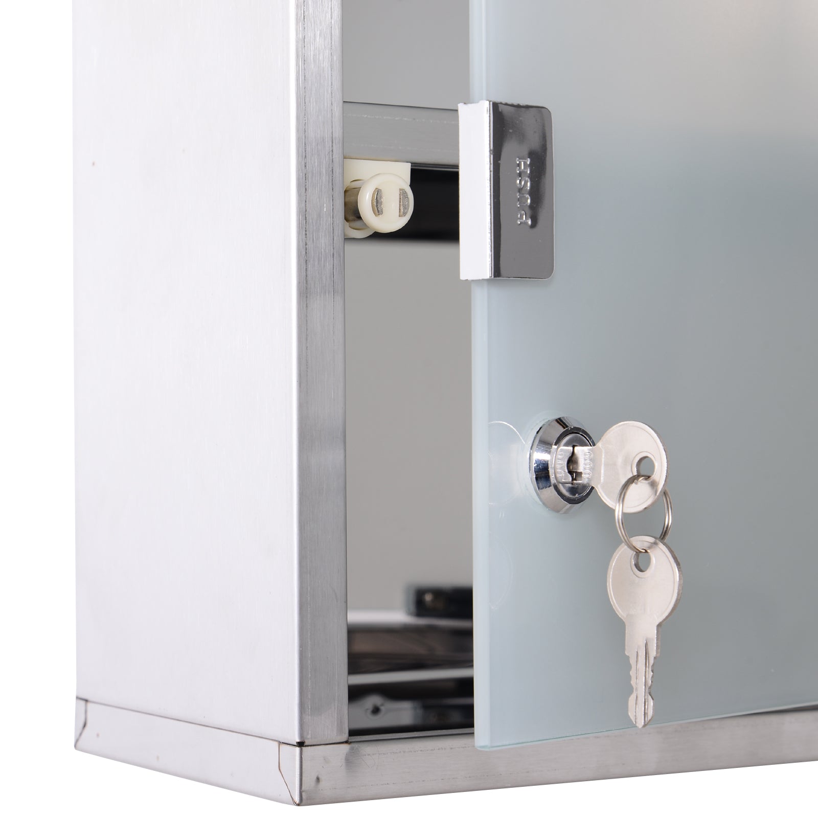 HOMCOM Stainless Steel wall mounted Medicine Cabinet with 2 Shelves + Security Glass Door Lockable 48 cm(H) 