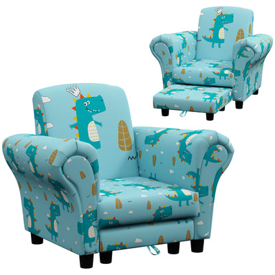 AIYAPLAY 2 Piece Kids Sofa Set with Dinosaur Design, Wooden Frame, for 1.5-3 Years Old, Blue 