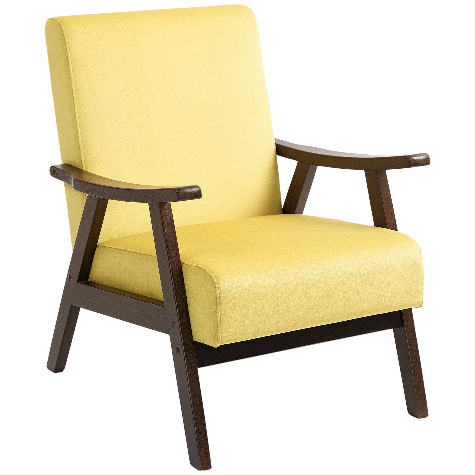 HOMCOM Nordic Accent Chair, Upholstered Velvet Armchair with Solid Wood Frame and Soft Thick Padded for Living Room, Bedroom, Champagne 