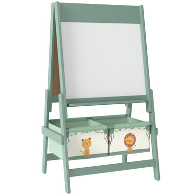 AIYAPLAY Art Easel for Kids, Double-Sided Whiteboard/Blackboard with Paper Roll, Two Storage Boxes, for Ages 3-8 Years, Green 