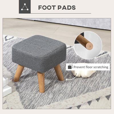 HOMCOM Linen-Look Square Padded Footstool - Grey 