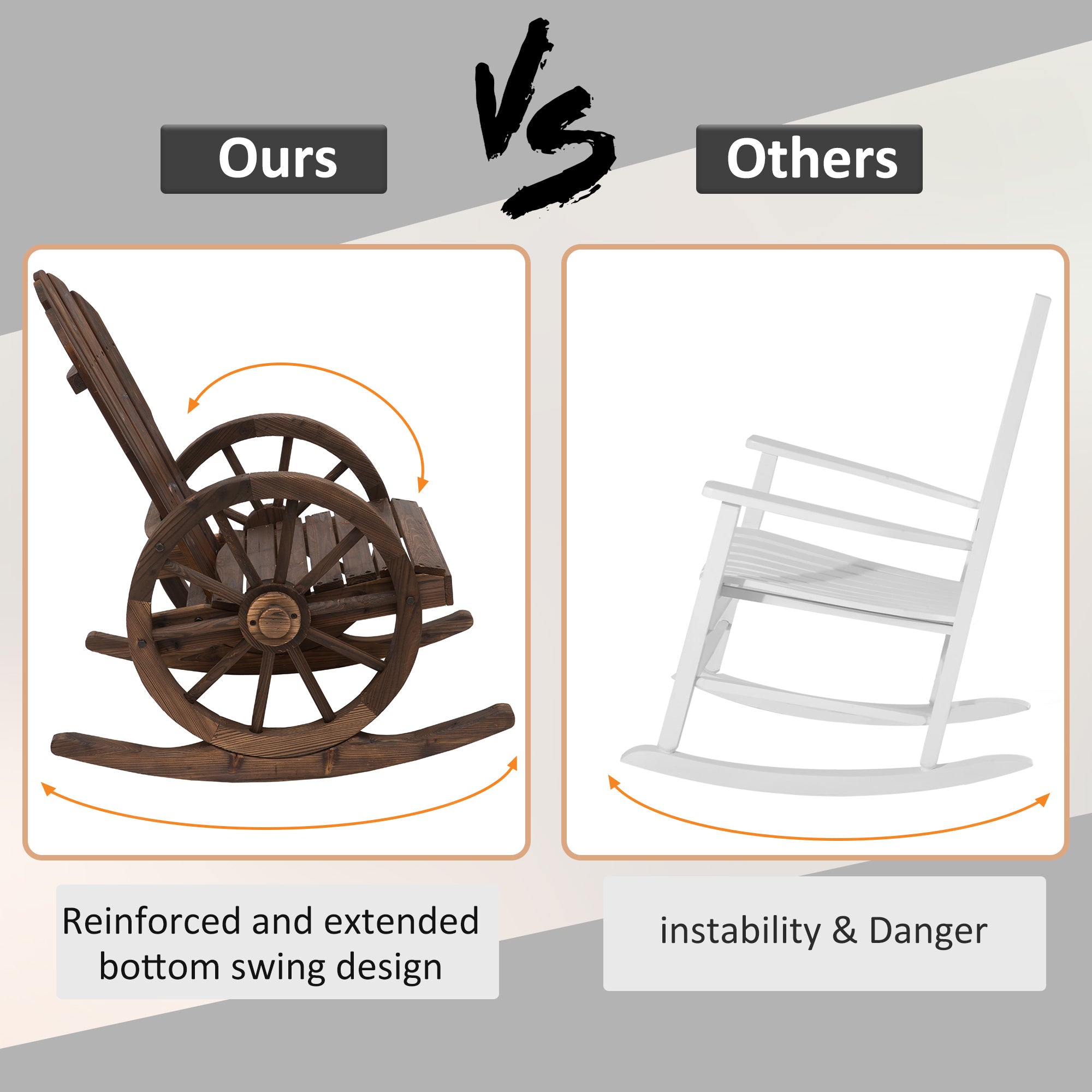 Outsunny Wooden Adirondack  Rocking Chair Reclining Armchair Outdoor Garden Furniture Patio Porch Rocker - Carbonized Wood Colour 