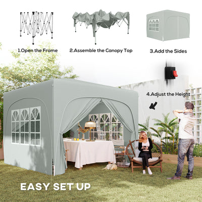 Outsunny 3 x 3m Pop-Up Gazebo Shelter, with Accessories - Light Grey 