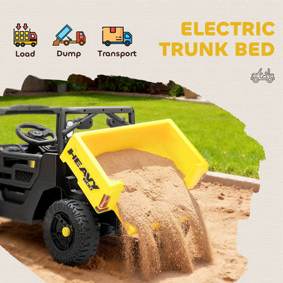 AIYAPLAY Kids Ride on Car, 12V Electric Kids UTV with Electric Dump Bed, 4-Wheel Suspension for 3-8 Years, Yellow 