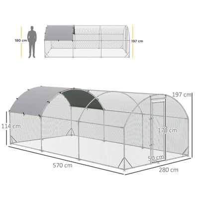 PawHut Galvanised Chicken Coop Hen House w/ Cover 5.7 x 2.8 x 2m 