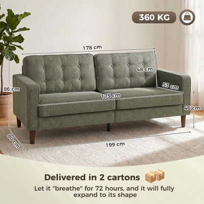 HOMCOM 3 Seater Sofa Button Tufted Upholstered Velvet Couch with Wood Legs for Living Room, Green
