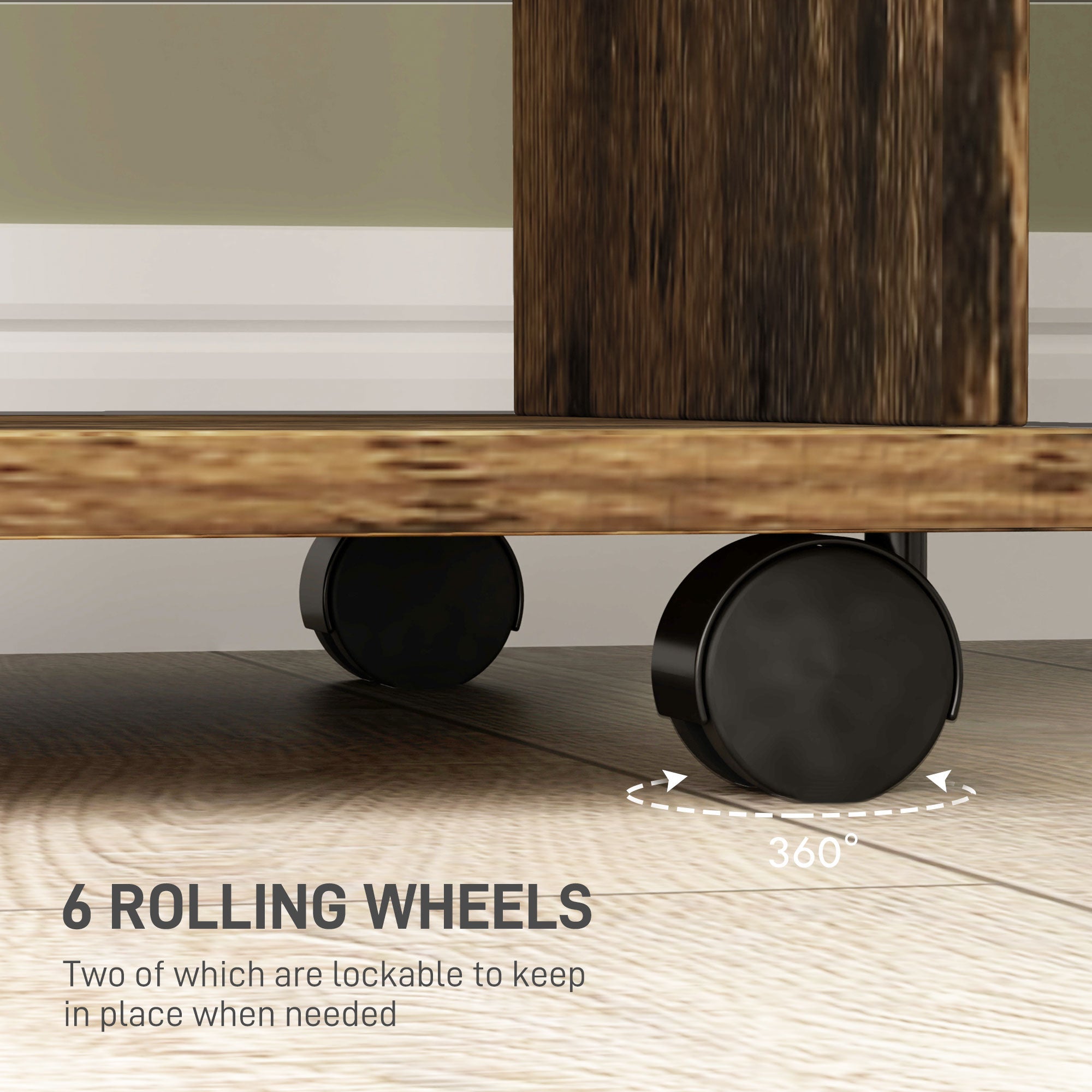 HOMCOM Open Wardrobe Double Mobile Storage Shelves Organizer W/6 Wheels-Rustic Brown 
